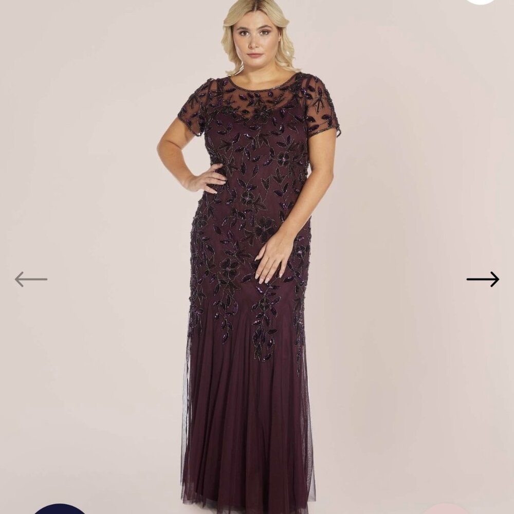 Adrianna Papell Hand Beaded Gown in Night Plum Sz 20